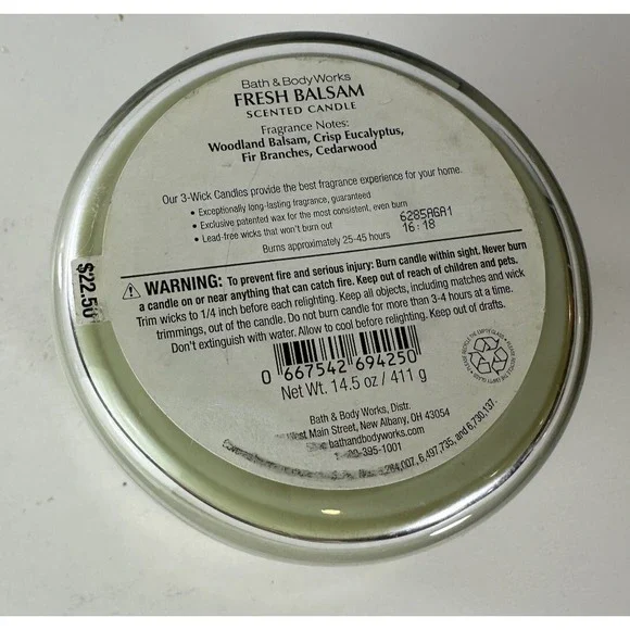 NEW! Bath & Body Works Fresh Balsam Scented 3 Wick Candle 14.5 OZ *Read - Picture 2 of 5